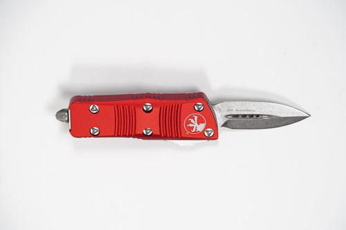 Microtech 238-10RD Troodon Mini OTF AUTO Knife 1.99" Stonewashed Double Edge Dagger Blade, Red Aluminum Handles