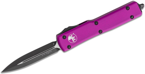 Microtech 147-1VI UTX-70 AUTO OTF Knife 2.41" Black Plain Double Edge Blade, Violet Aluminum Handles - MT147-1