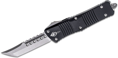 Microtech 219-10s Signature Series Combat Troodon AUTO OTF 3.75" Stonewashed Hellhound Tanto Blade, Black Aluminum Handles