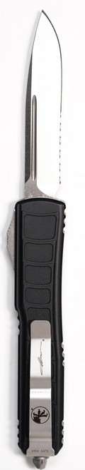 Microtech 121II-11s Ultratech II Signature Series AUTO OTF Knife 3.5" Stonewash Partial Serrated Blade, Black Machined Aluminum Handles