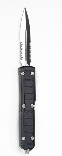 Microtech 122II-5s Ultratech OTF AUTO 3.46" Satin D/E Partial Serrated Blade, Black Handle  
