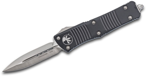 Microtech 138-4 Troodon AUTO OTF Knife 3.06" Satin Double Edge Dagger Blade, Black Aluminum Handle
