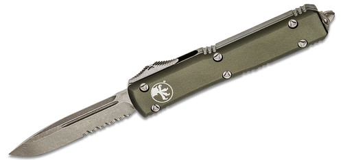 Microtech 121-11APOD Ultratech AUTO OTF 3.46" Apocalyptic Drop Point Combo Blade, OD Green Aluminum Handle