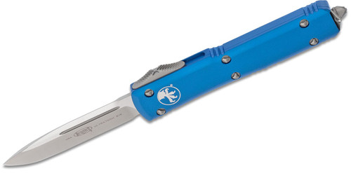 Microtech 121-4BL Ultratech AUTO OTF Knife 3.46" Satin Drop Point Blade, Blue Aluminum Handles
