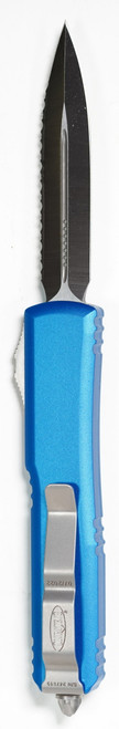 Microtech 122-6BL Ultratech Satin Dagger combo edge blade, Blue Handle