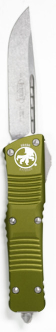 Microtech 143-10OD Combat Troodon AUTO OTF Knife 3.75" Stonewashed Drop Point Plain Blade, OD Green Aluminum Handle