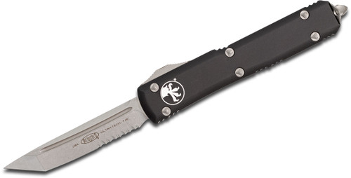 Microtech 123-11 Ultratech AUTO OTF Knife 3.46" Stonewashed Tanto Combo Blade, Black Aluminum Handle