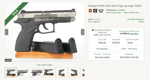 Striborg P9 P9A1 (sn#f011057) GUN BROKER PAYMENT
