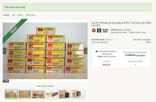 Lot of 19 Boxes of Hornady 6.8 SPC 120 Grain SST - GUN BROKER PAYMENT