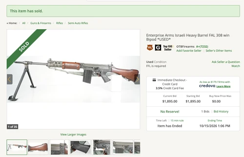 Enterprise Arms Israeli Heavy FAL (sn: KR3531) - GUN BROKER PAYMENT