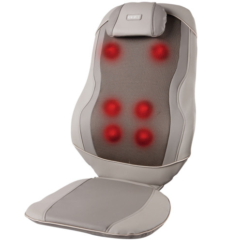 Angled view of the Triple Shiatsu Pro 3D Kneading Massage Cushion with massage elements highlighted