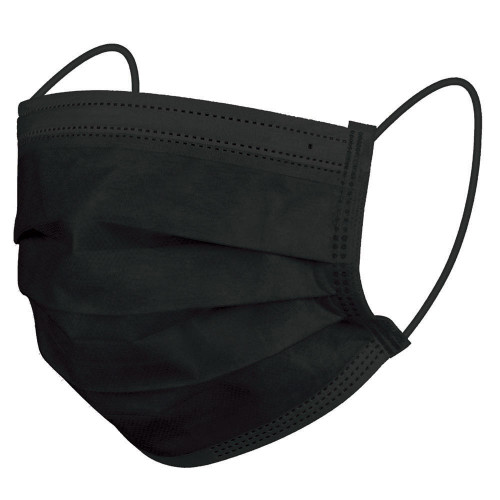 Angled view of the Homedics Small Size Black Ear-Loop Face Masks (50 Count)