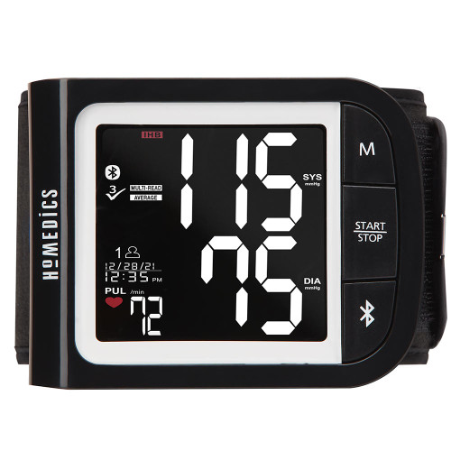 Front view of the Homedics Premium Wrist Blood Pressure Monitor with Attached Wrist Cuff