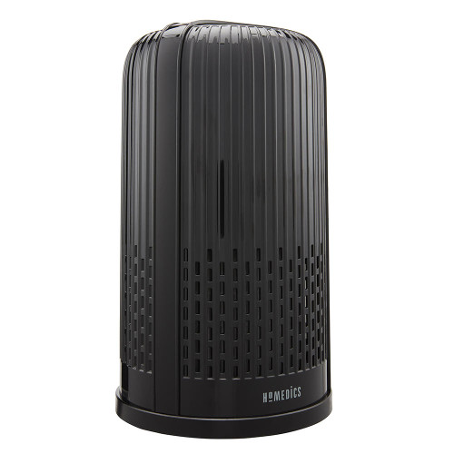 Black | Angled view of the Homedics TotalClean 5-in-1 UVC Tower Air Purifier in black