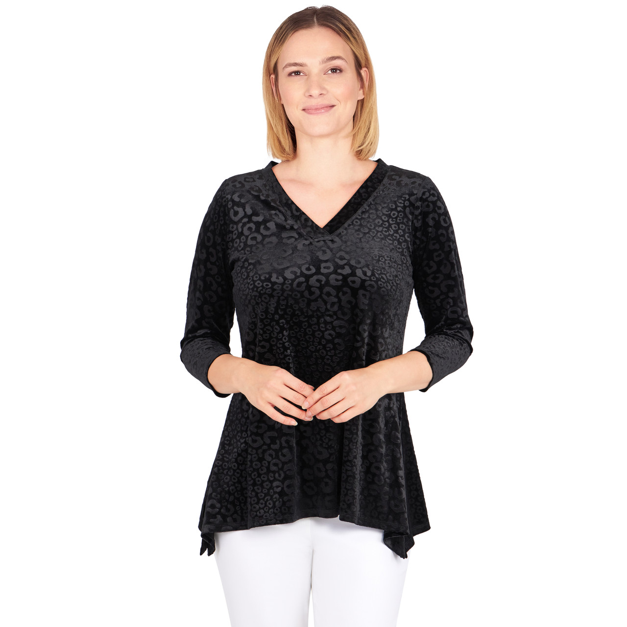 Women's Embossed Velour V-Neck Top