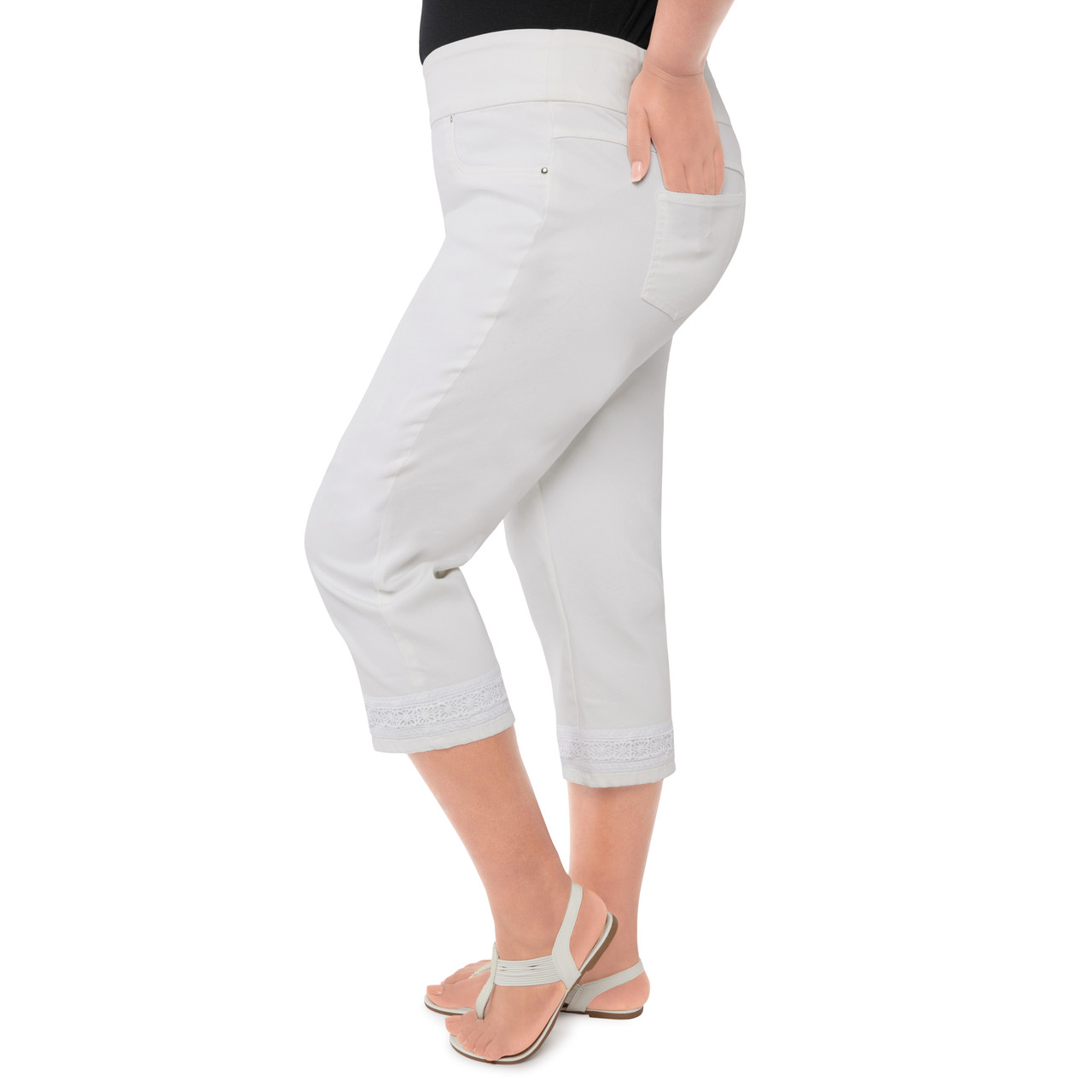 Roaman's Women's Plus Size Scallop-hem Essential Stretch Capri - 14/16,  White : Target