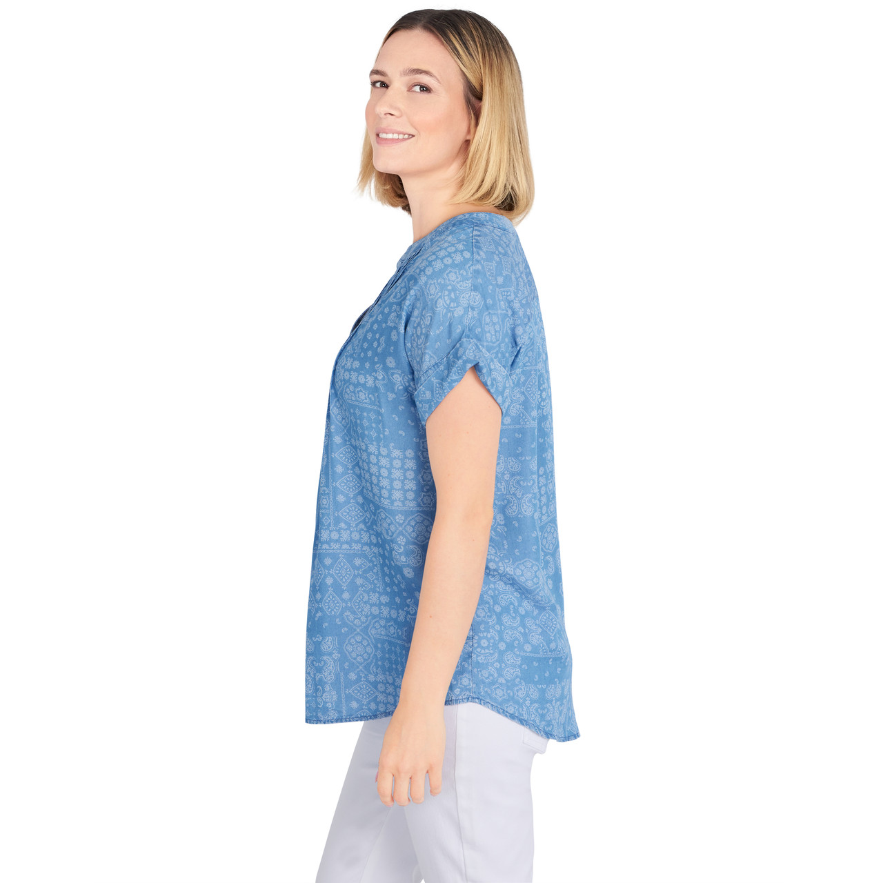  Bandana Print T-shirt Short Sleeve Tee Shirt Blue