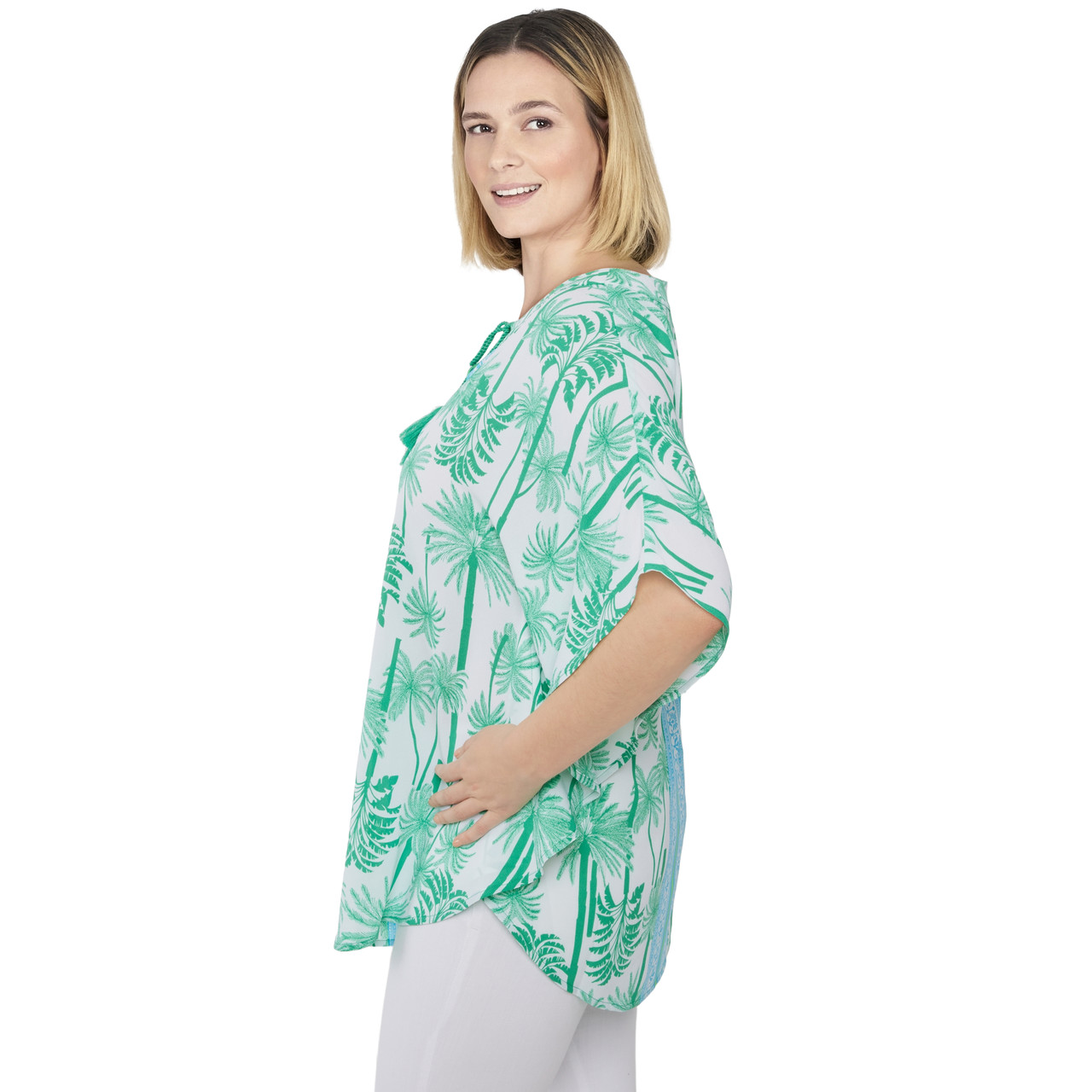 Plus Women's Split Neck Island Pullover Crepe Top