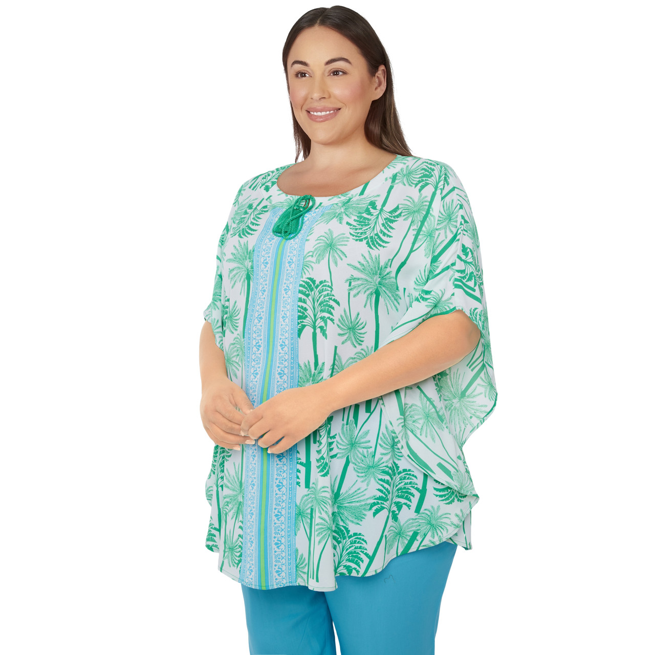 Plus Women's Split Neck Island Pullover Crepe Top