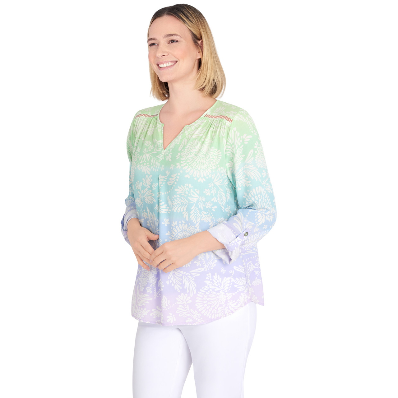 Ruby Rd. Women's Woven Ombre Silk Top Lily Multi L