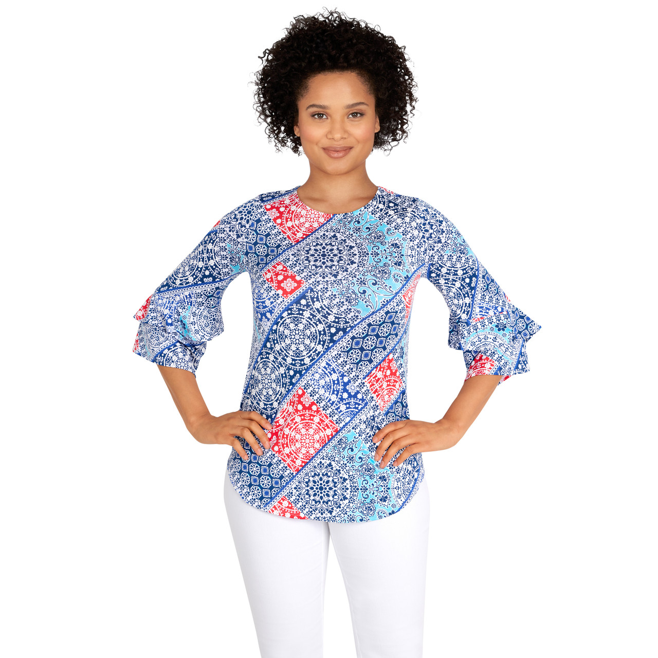 Women's Patchwork Bandana Puff Print Top | Ruby Rd.