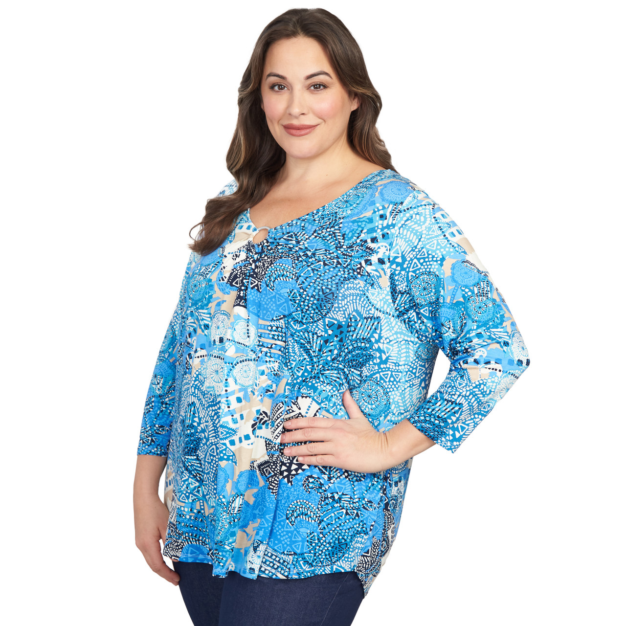 Lucky Brand Plus Size Border Print Top, Tops, Clothing & Accessories