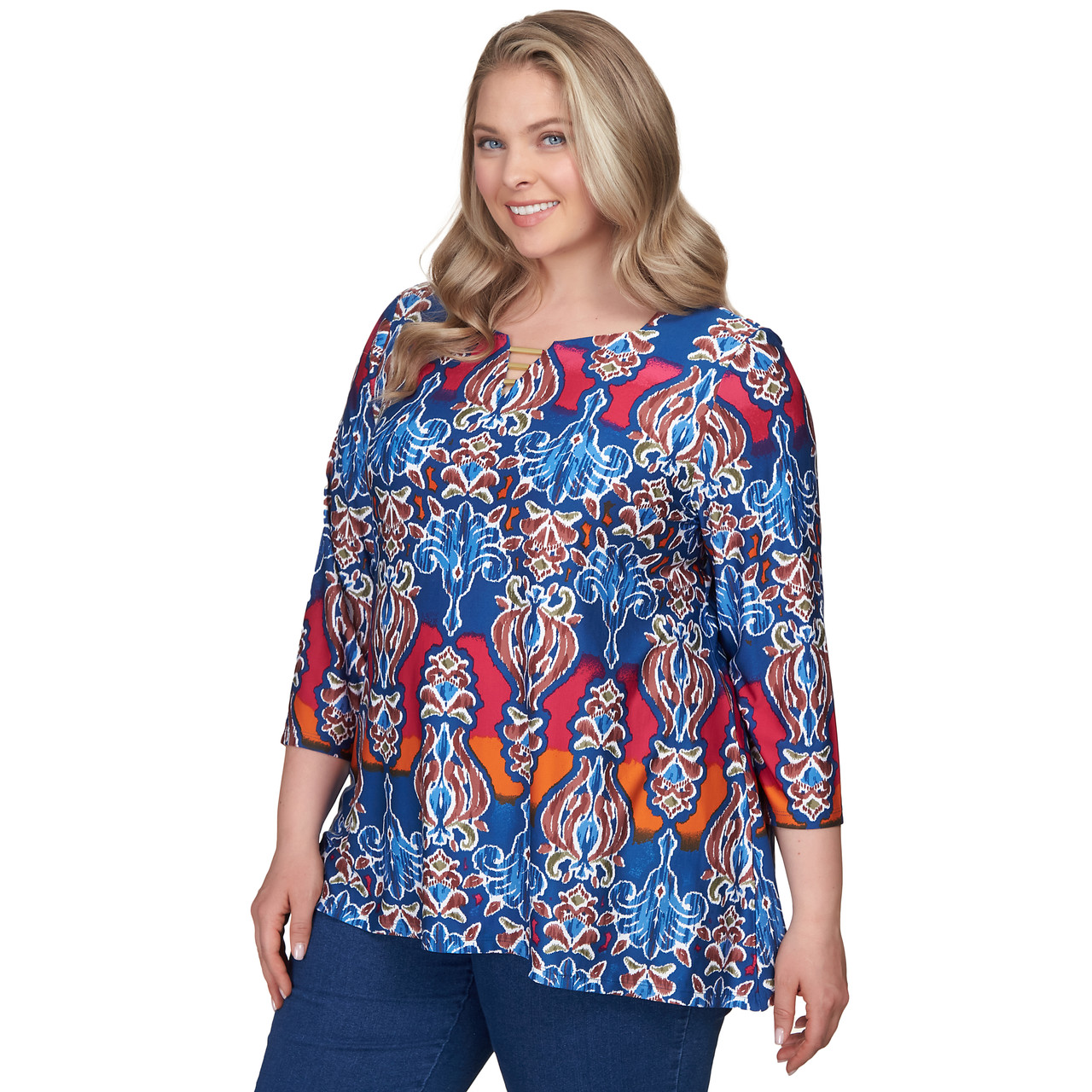 Plus Women's Ornamental Border Print Knit Top | Ruby Rd.