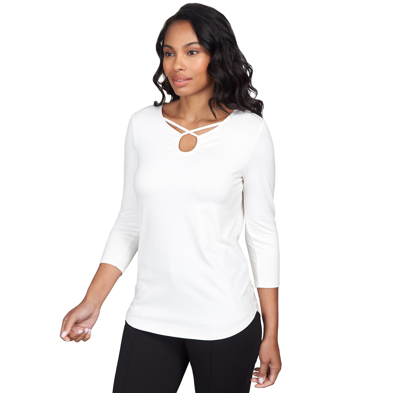 Women's Criss Cross Neckline Solid Jersey Top