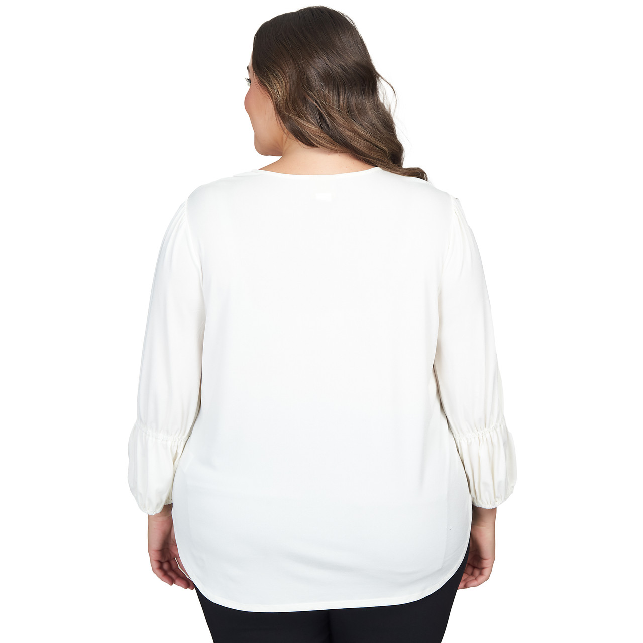 Women's Solid Notch Neck Puff Sleeve Top