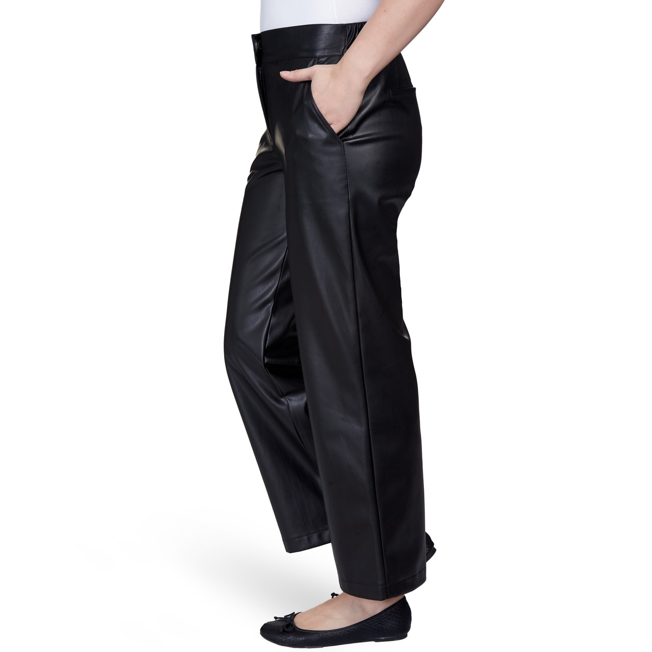 Wide-leg Leather Pants - Black - Ladies