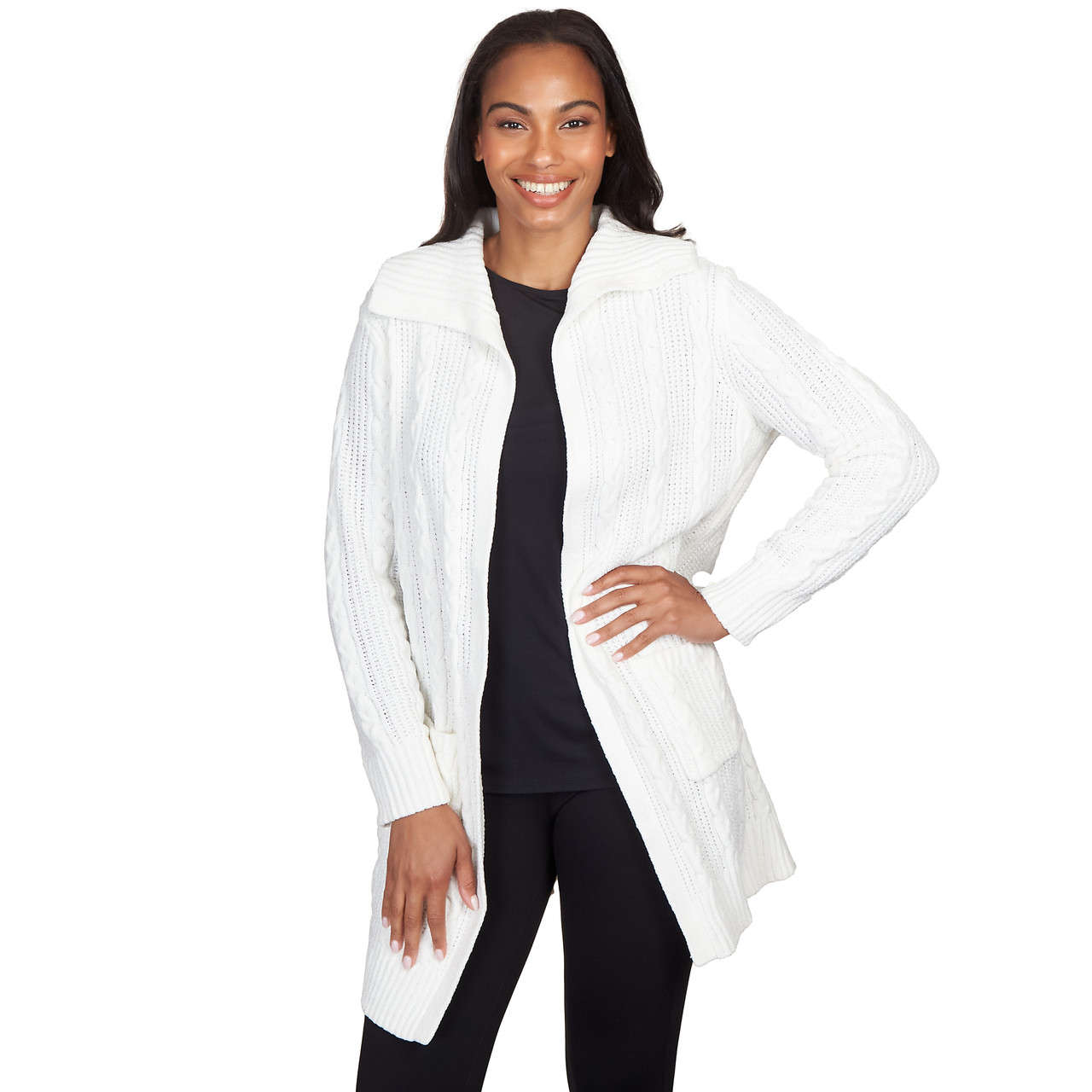 zip front chenille cardigan