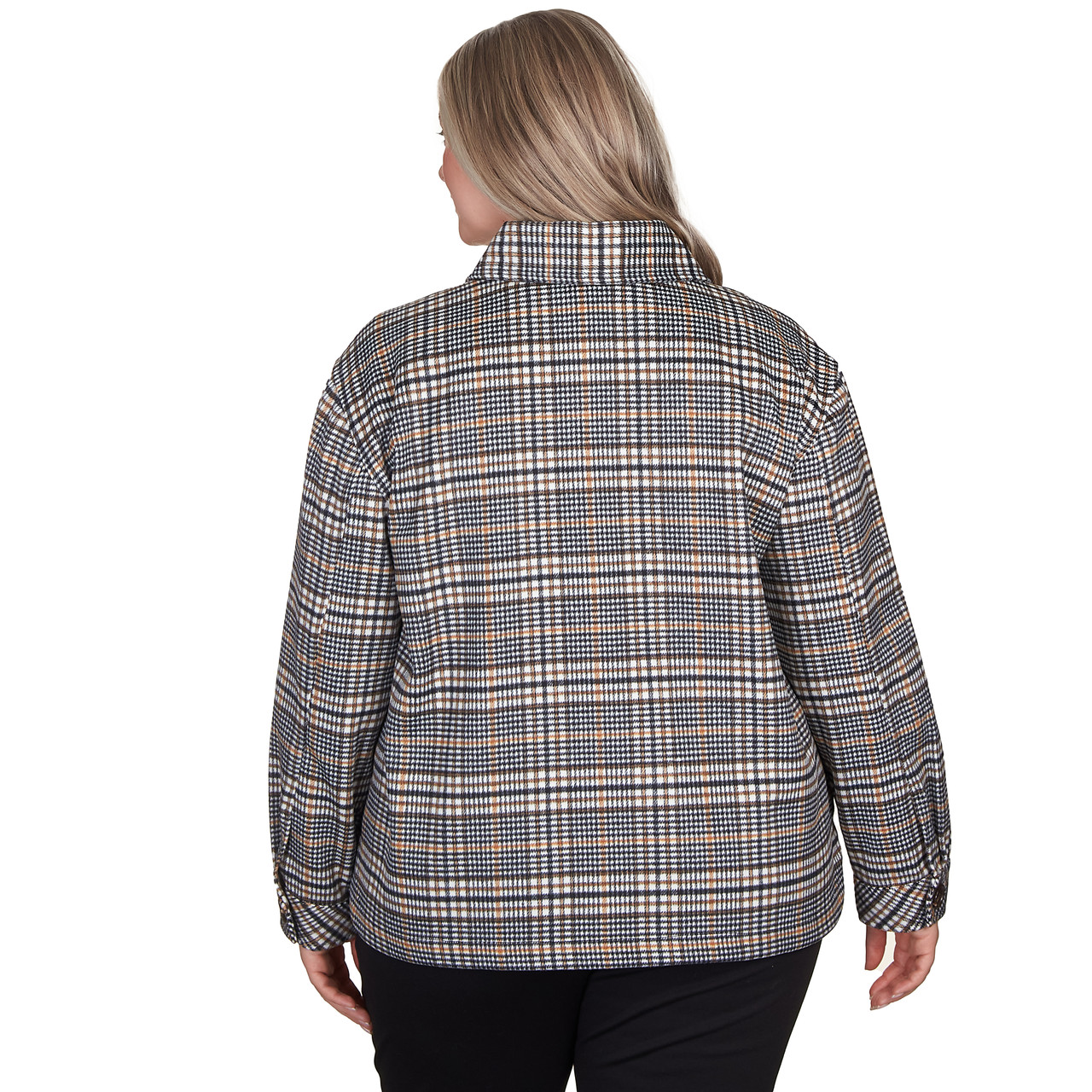 Plus Women's Spot On Button Front Short Plaid Jacket