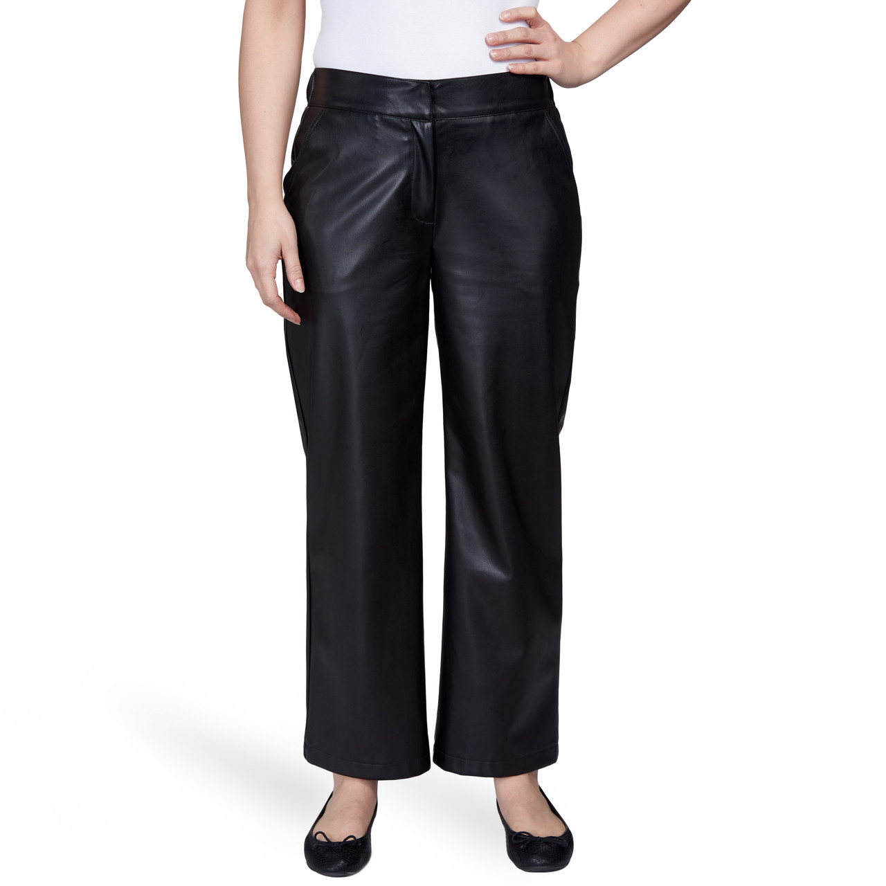 Petite Faux Leather Wide Width Pants in 2023 | Petite pants, Wide leg  trousers, Fitted trousers