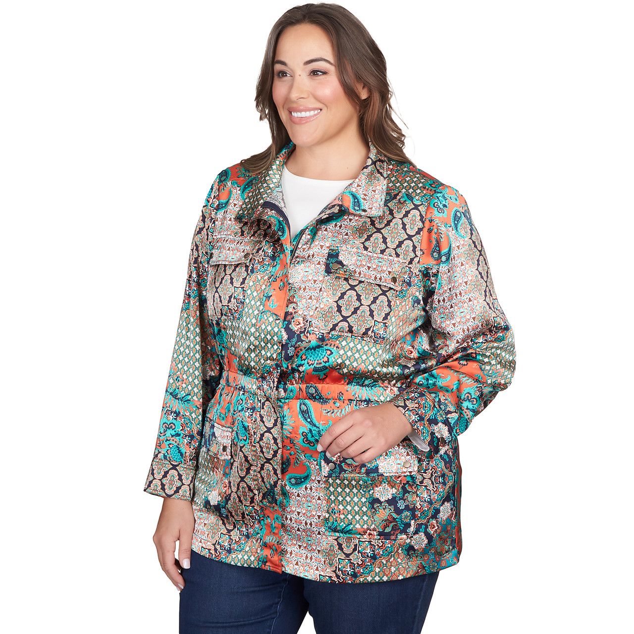 Plus Women's Paisley Patchwork Fitted Jacket