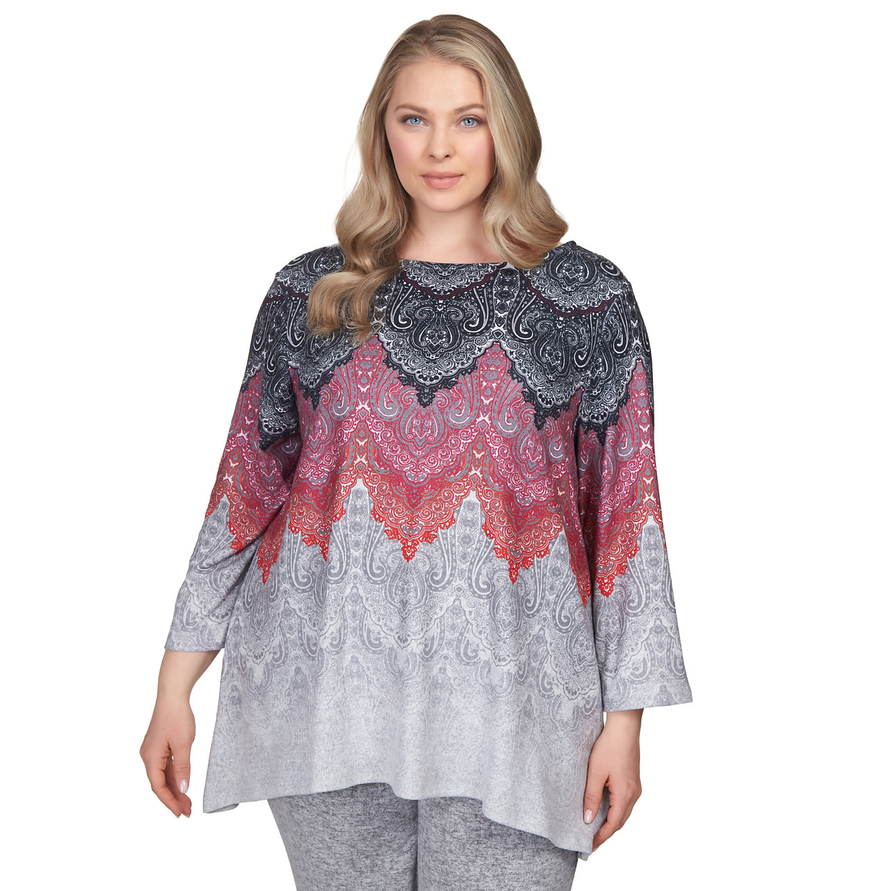 Plus Women's Cozy Casual Printed Lace Tunic | Ruby Rd.