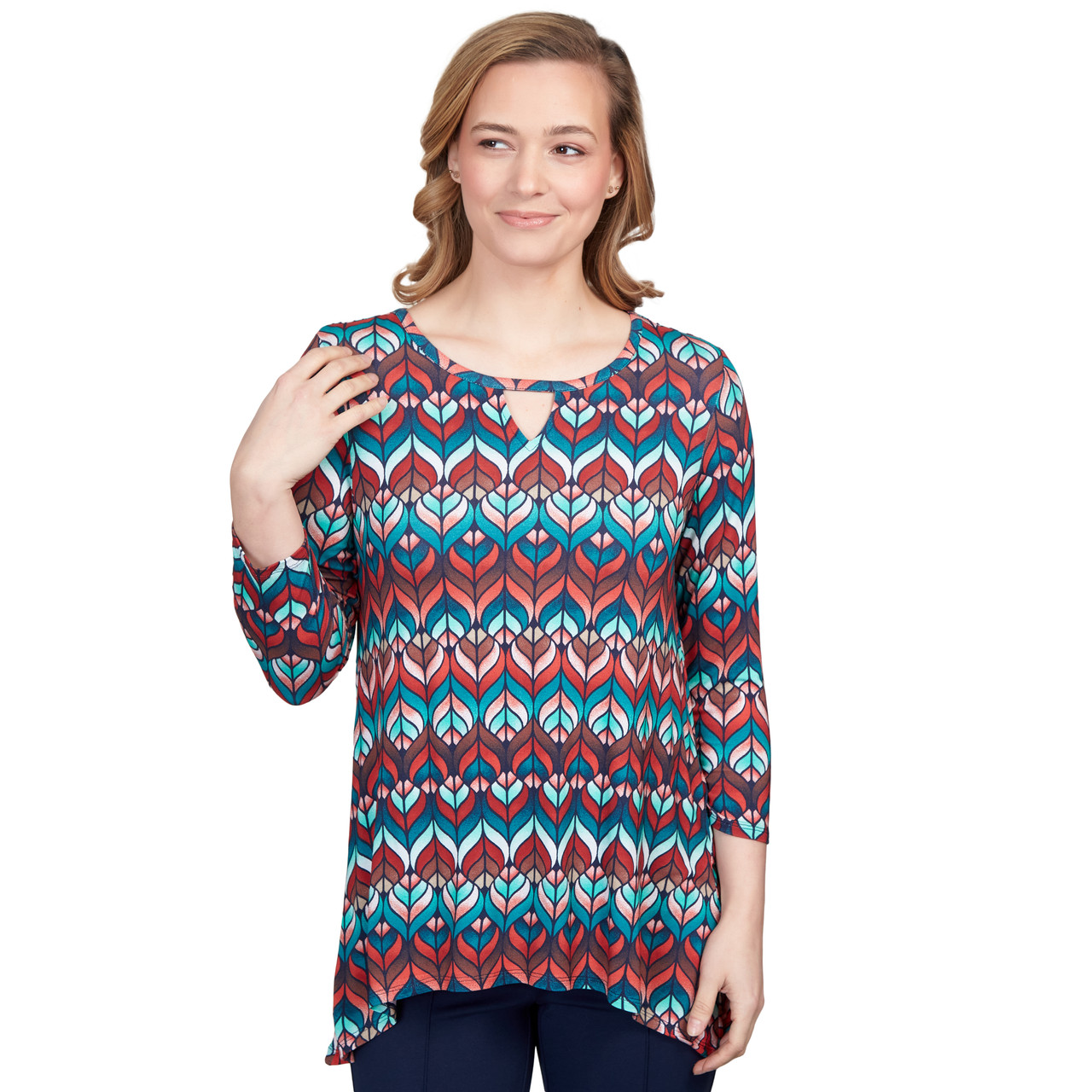 Women's Diamond Geometric Stripe Keyhole Top