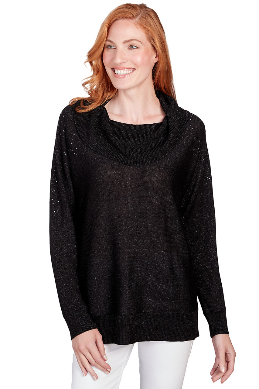 Plus Women's Glitter Embellished Cowl Neck Sweater | Ruby Rd.