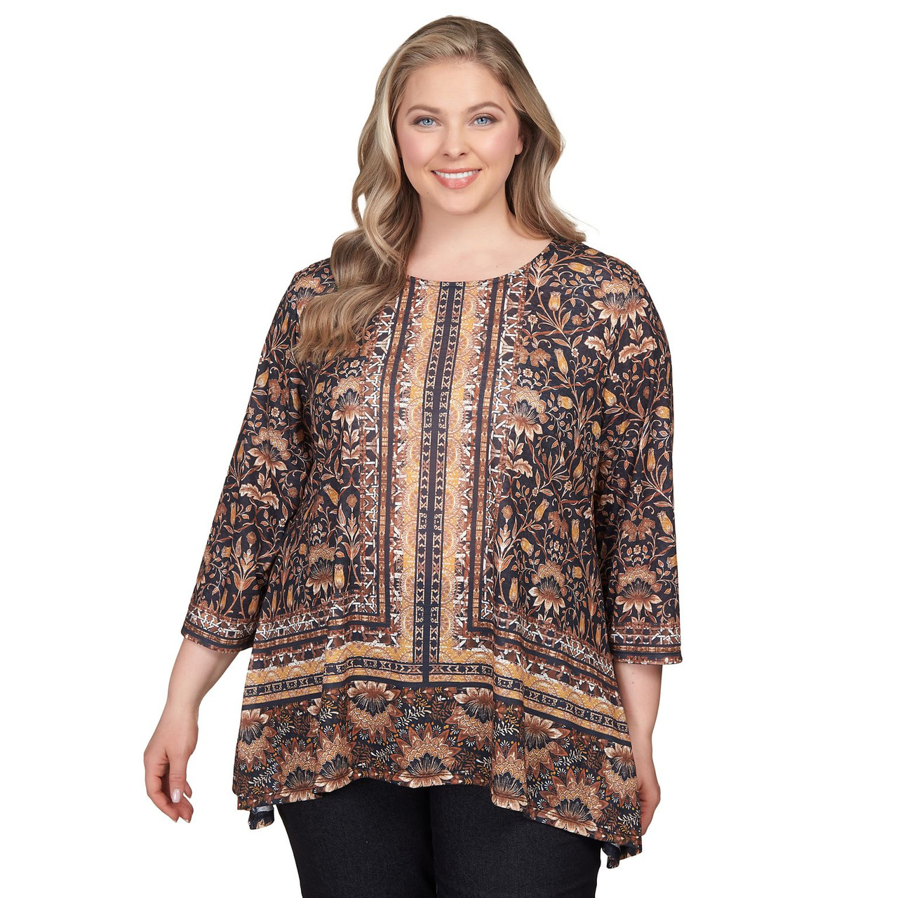 Plus Women's Blocked Bandana Paisley Sharkbite Tunic