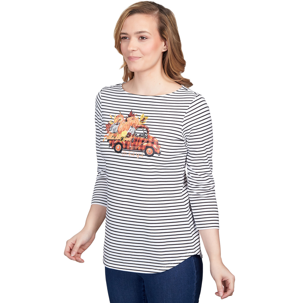 Petite Women's Fall Y'all Striped ThreeQuarter Sleeve Tee Ruby Rd.