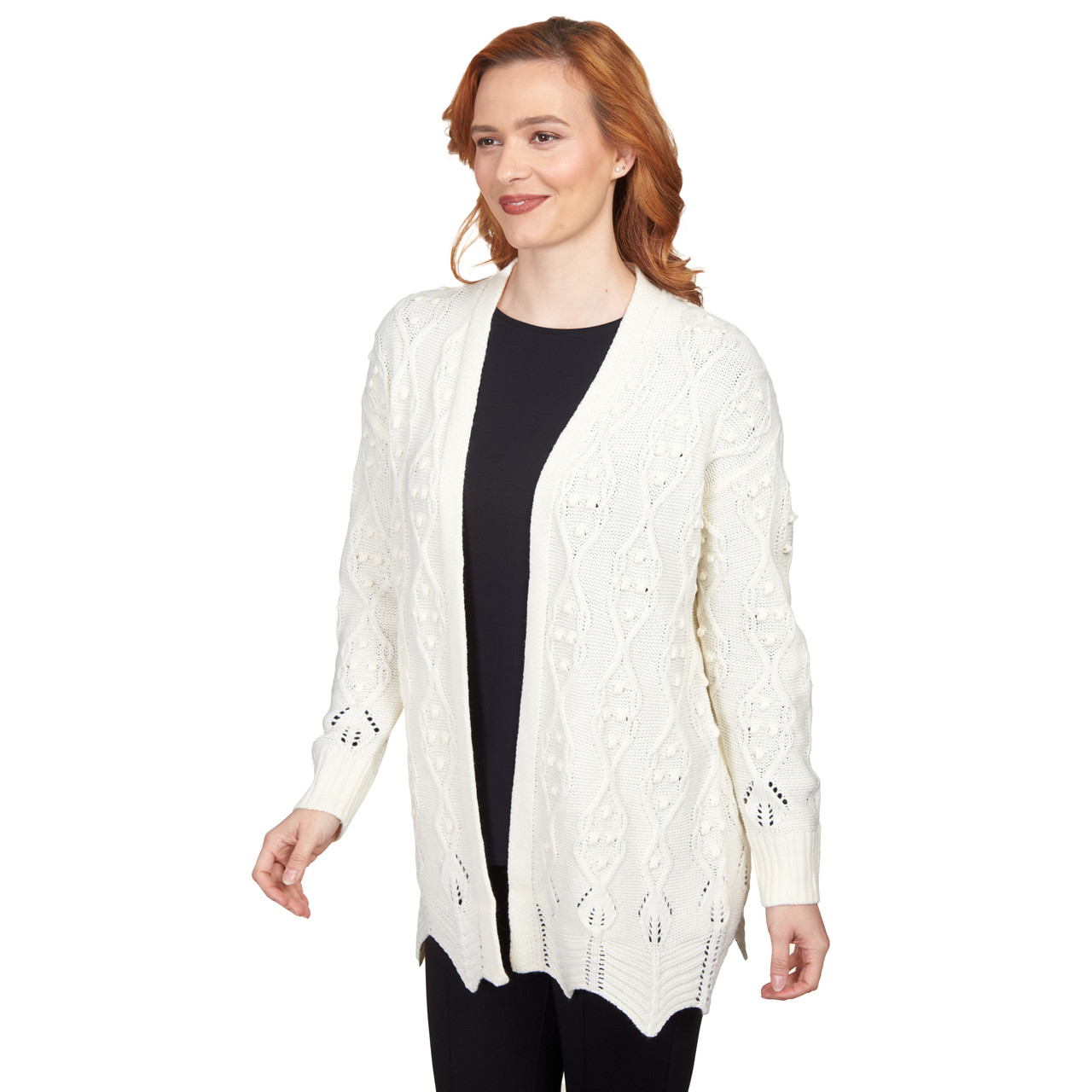 Ivory and Brown Palm Print Mid Length Cardigan - S