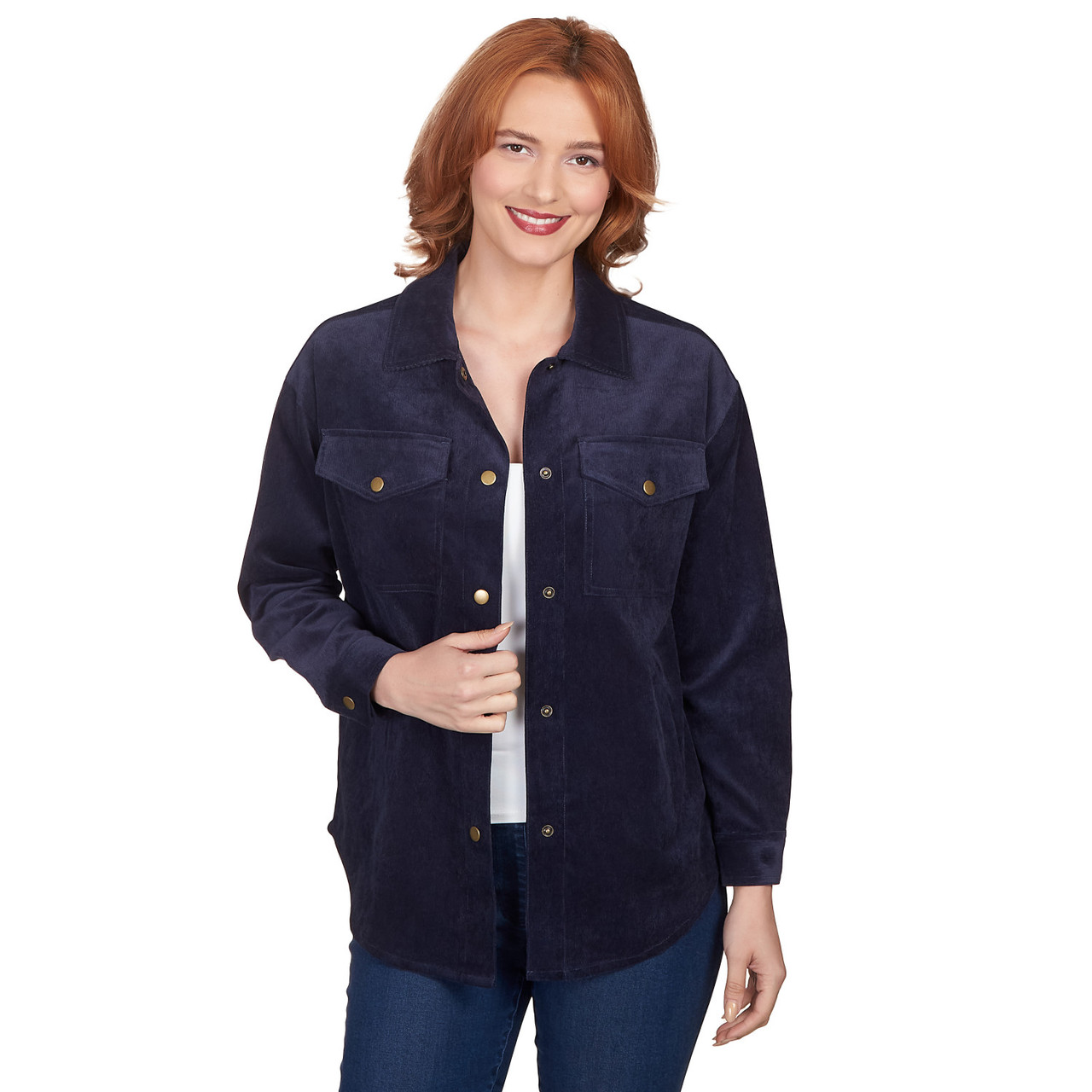 Petite Women's Button Up Solid Pincord Jacket