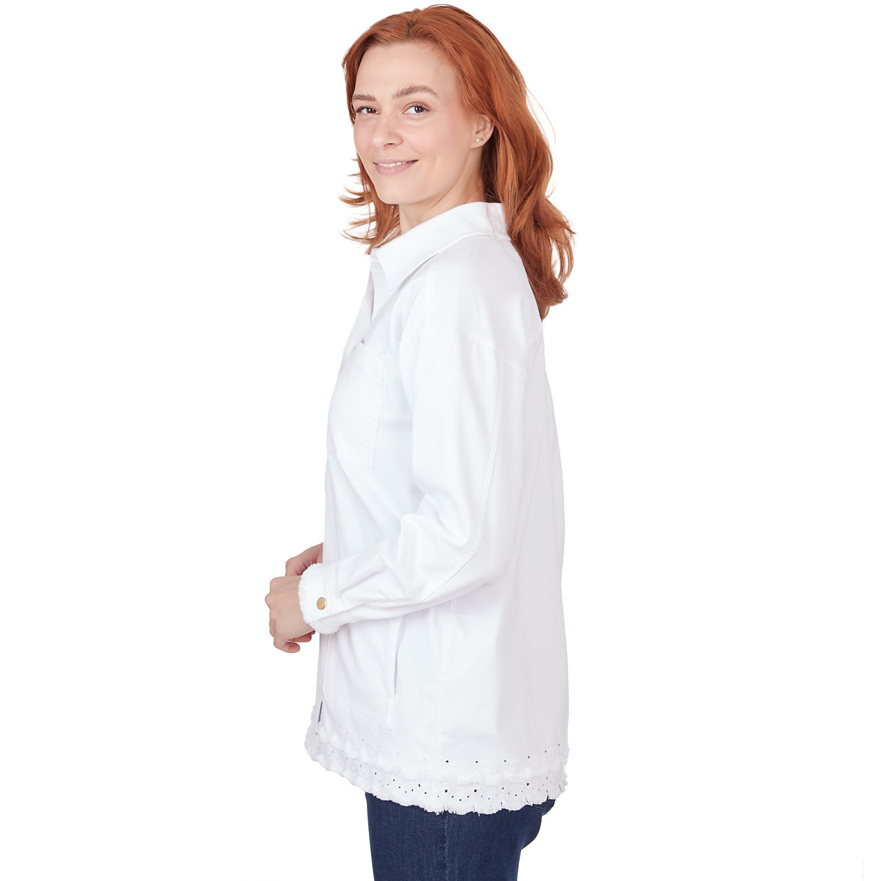 Women's Snap Front Twill Jacket With Fringe Trim And Pockets ...