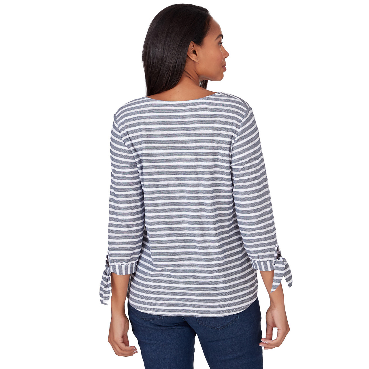 Petite Women's Lightweight Stripe Knit Top With Tie Sleeve | Ruby Rd.