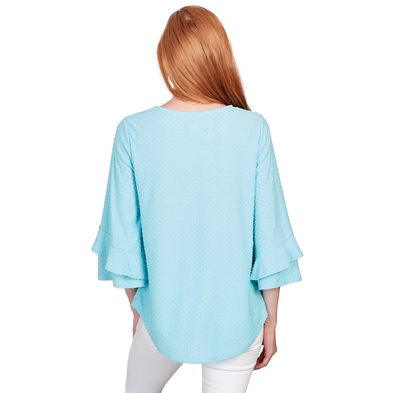 Women's Seaside Swiss Dot Textured Ruffle Sleeve Top | Ruby Rd.