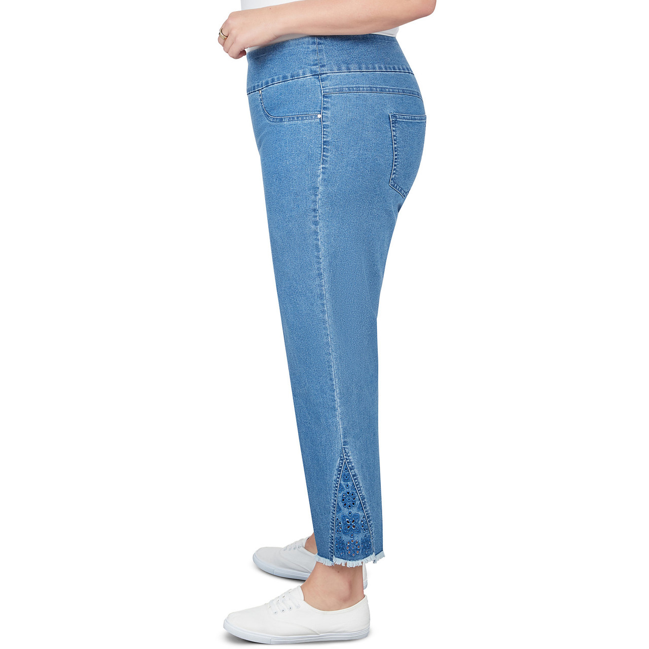 Plus Women's Embroidered Ankle Pull On Stretch Denim Jeans