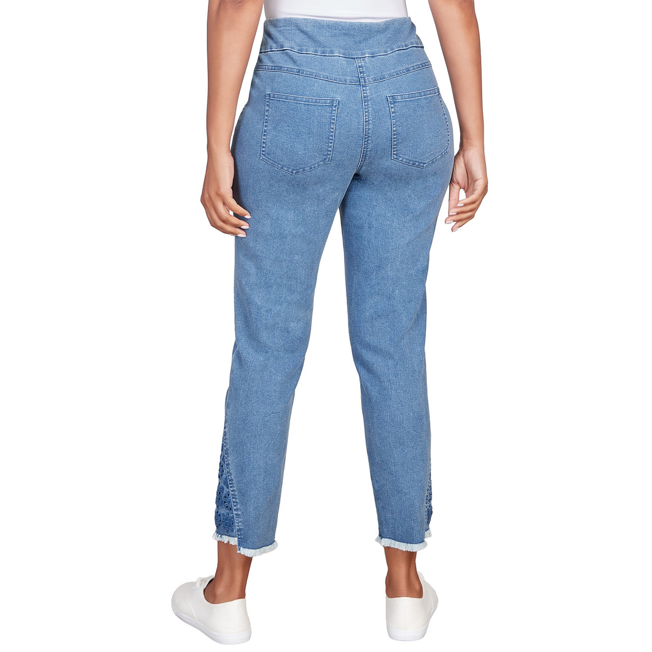 Women's Embroidered Ankle Pull On Stretch Denim Jeans | Ruby Rd.