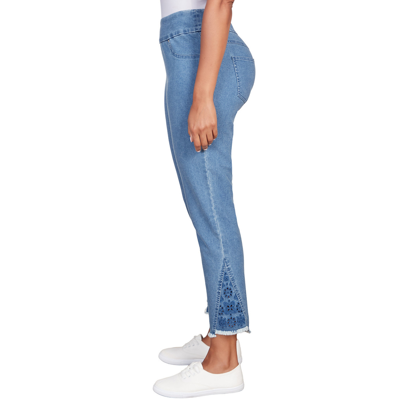 Plus Women's Embroidered Ankle Pull On Stretch Denim Jeans