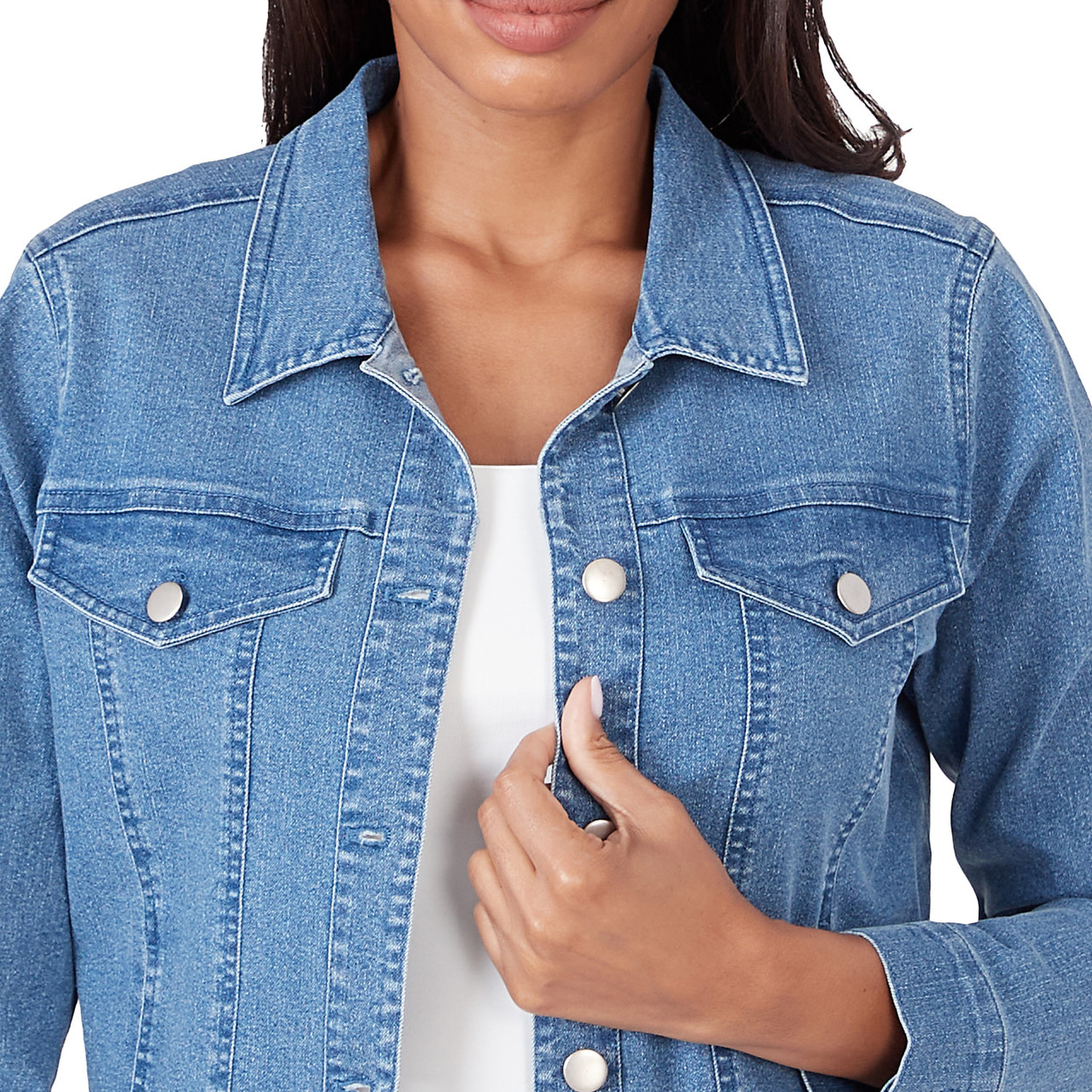 ASOS Denim Crop Jacket with Ruffle Hem in Midwash Blue | ASOS