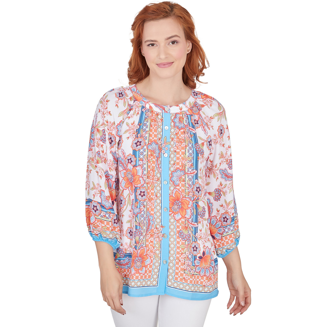 Women's Button Front Floral Printed Crepe Georgette Blouse