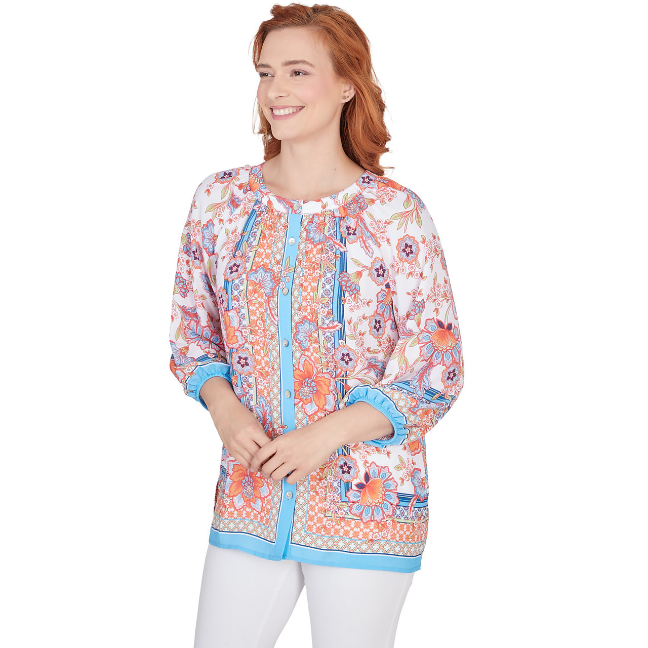 Women's Button Front Floral Printed Crepe Georgette Blouse